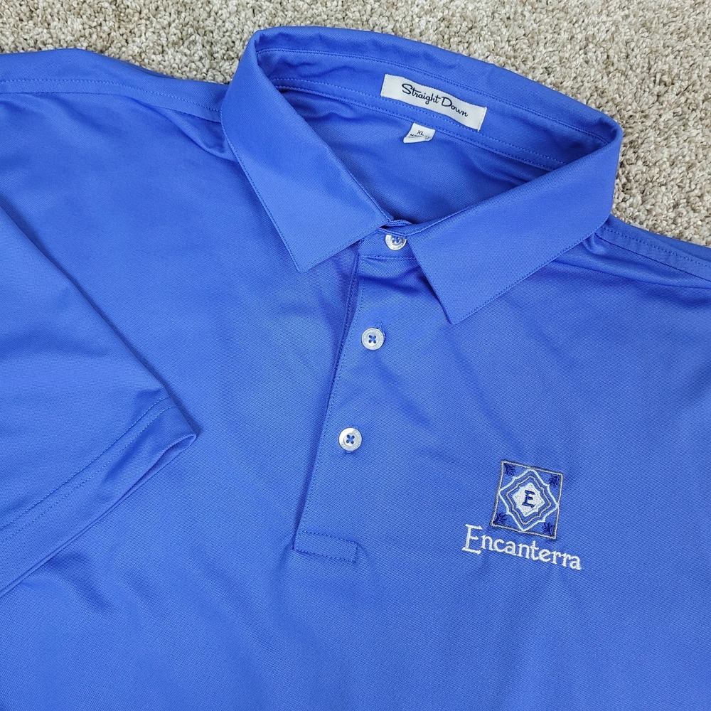 Straight Down Mens XL Solid Blue Performance‎ Stretch Polo Short Sleeve
